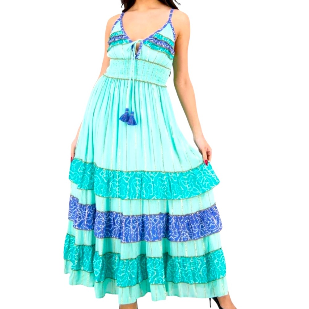 Advance Apparels Aqua and Blue Maxi Dress